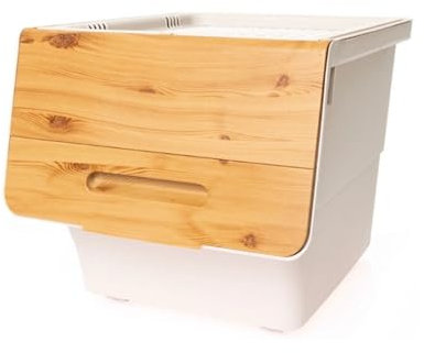 Parpalinam 12L Aufbewahrungsbox mit Deckel und Rollen, stapelbare Aufbewahrungsboxen, hochwertige Kartoffel Ordnungsboxen, BPA-freier und lebensmittelechter Organizer (Bambus/Beige)