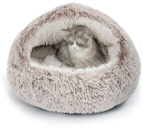 CATISM Cat Bed for Indoor Large Cat Cave Dog Bed Washable Non-Slip Cats Igloo Pod Windproof Fluffy Nesting for Pets(Coffee, XL)