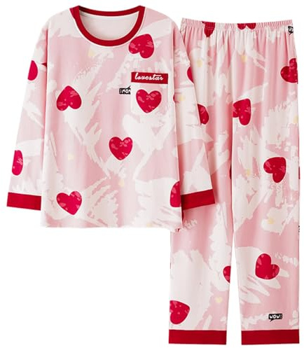 CMZYBBD Pigiama Donna Pigiama da Donna Taglie Forti - Primavera Autunno in Cotone A Maniche Lunghe con Cuscinetti per Il Petto,Comfort E Stile-rosso-4xl