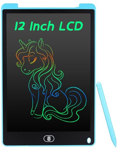 Coolzon Tableta de Escritura Color LCD 12 Pulgadas, Pizarra Digital Infantil, Portátil Tableta Gráfica Dibujo Borrable para niños y Adultos con Botón de Bloqueo para Hogar Escuela Oficina, Azul Claro
