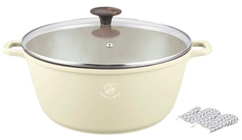 Royal Swiss® Faitout avec Revêtement Marbre, Couvercle en verre, Induction, 9,5 Litres, 32 cm (Noir) (Beige, 32 cm)