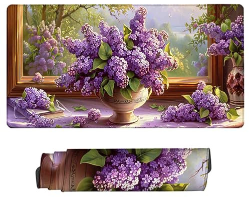 Tappetino Mouse XXL Lavanda Tappetino Mouse Gaming 70 x 30 cm Mouse Mat con Bordi Cuciti, Impermeabile Antiscivolo Tappetino Scrivania Viola Tappetino Gaming Adatto per Ufficio e Gioco, Regalo W-1