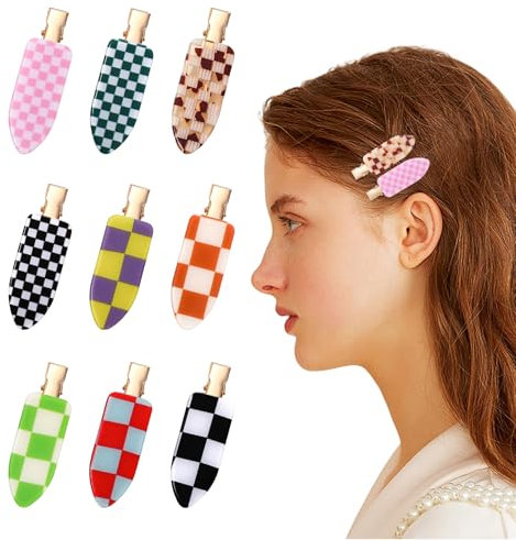 GlamRays 9 Stück Schachbrett No-bend Haarklammern, No-Crease Haarklammer Make-up Klammer für Frauen Mädchen, Flache Haarklammer Haar Styling Zubehör
