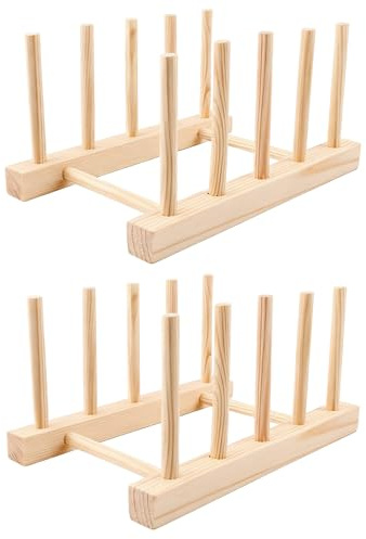 Sivono 2 Stück Tellerständer Holz,Tellerhalter Abtropfgestell, Schneidebrett Halter Halter Geschirrabtropfgestell für Vorratsschüssel Geschirr Tassen Schneidebrett CD Buch (4 Steckplätze)