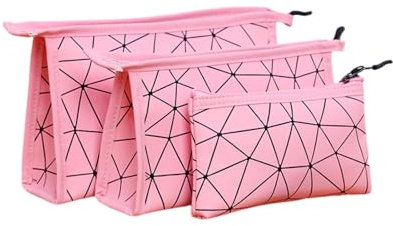 Mateju 3PCS Beauty Case Donna, Porta Trucchi da Viaggio- Borsa da Toilette Donna Uomo- Moda Portatile Accessori Viaggio Grande Combinazione Moderno Pochette Trucchi (Rosa)