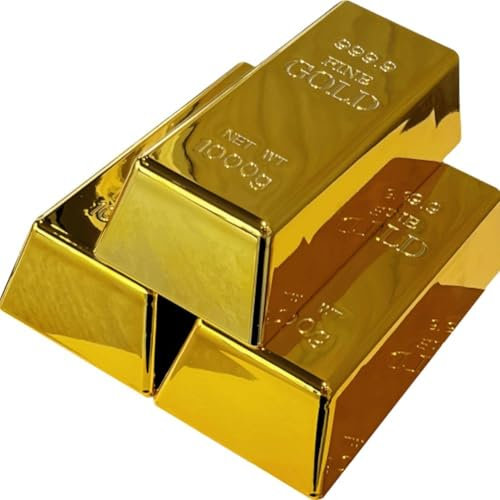 HiyyFloy 3 Stück Gefälschte Goldbarren-replik, Goldener Barren, Glitzernder Ziegelstein, Dekorative Film-Requisite Für Bühnendekoration, Halloween-Piraten-partyzubehör, Lustige Geschenke