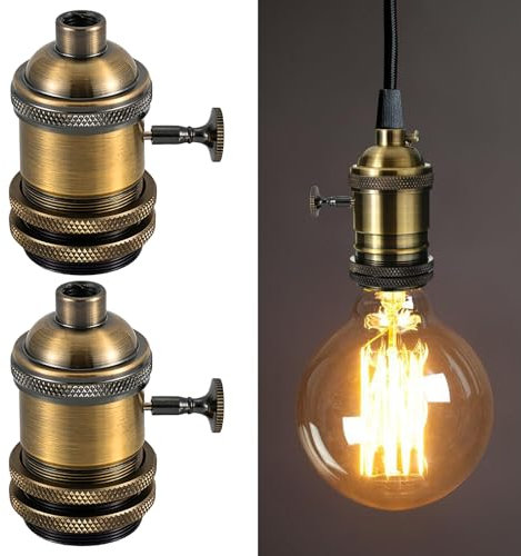 WIYETY E26 Portalampada con Interruttore: 2 Pezzi Lampada da Parete Retro in Bronzo Vintage, Lampada da Soffitto Decorativa, per Soggiorno e Studio (Bronzo)