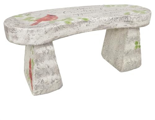 Alpine Corporation 37 Long Outdoor Memorial Bench with Sentiment When A Cardinal Appears, A Loved One is Near Garden Furnitures - Dirty White
