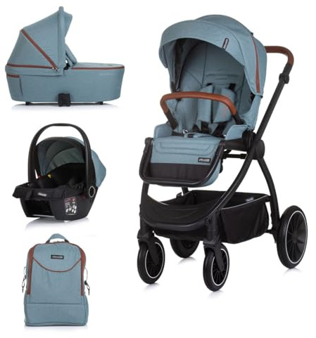 Chipolino Kombikinderwagen 3 in 1 Prestige Babywanne Rucksack i-Size Babyschale blau P