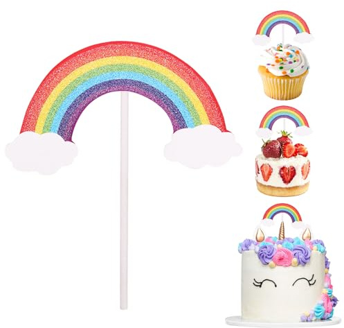 30 Stück Regenbogen-Cupcake-Topper, Regenbogen-Cupcake-Picks, Konzert-Thema, Geburtstagsparty, Kuchendekoration