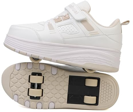 Skridsko Chaussures à roulettes pour garçons et Filles - Chaussures de Sport d'extérieur avec roulettes pour Enfants, Chaussures de Skateboard Réglables avec 4 roulettes Amovibles