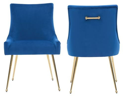 Viviana Velvet Dining Chair – Modern Black Upholstered Accent Chair with Gold Legs, Ring Handle, Armless Design & High-Density Foam for Elegant Home Interiors Dining Room Living Room Restaurants