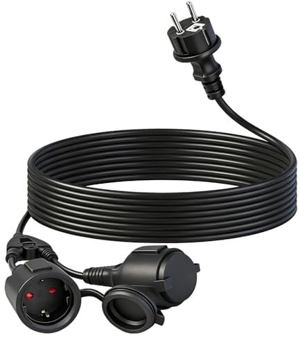 WSPIHO Verlängerungskabel mit Schuko Steckdosen 5M,16A 250V Outdoor Mehrfachsteckdose,IP44 Wasserdicht Doppelstecker Außen für Garten, Büro und Zuhause