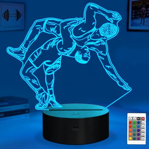 OkiyiD Wrestling-Geschenke für Männer, Wrestling-Nachtlicht 3D-Illusionsleuchte mit 16-Farben-Fernbedienung, Geschenk für Jungen Wrestler Geburtstag Weihnachtsschmuck