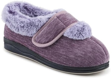 EasyFit Womens Extra Wide Touch Fasten Slippers | Autumn Winter Collection | Full Slipper Slipper | Riptape | Flat