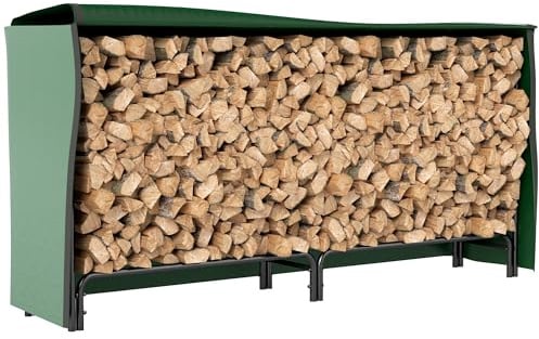 Outsunny Firewood Rack with Waterproof Cover, Heavy Duty Metal Log Store Indoors, Log Storage Holder for Outdoor Indoor Fireplace, 200 x 36 x 99 cm, Dark Green