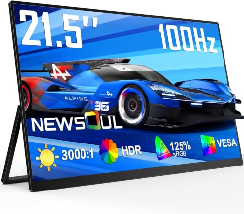 Newsoul Monitor Portatile 21,5 Pollici, 100Hz Schermo Portatile QLED 3000:1 FreeSync 450 nit con USB-C e HDMI, Portable Monitor con VESA e Supporto180° per Laptop/PS5/4/Xbox/Switch