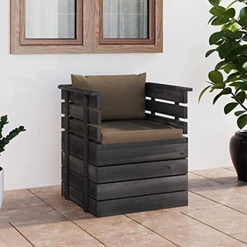 LoogCape Gartensessel mit Kissen, Kiefernholz Massiv, Taupe Polster, 70x65x71.5 cm Outdoor Lounge Sessel für Terrasse, Garten, Veranda, Modulares Design