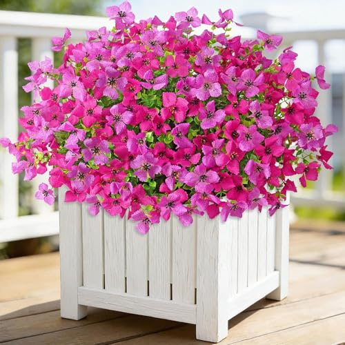 UXORSN Fiori artificiali come veri, 12 mazzi di piante da balcone artificiali, margherita, fiori artificiali, per esterni, esterni, balcone, giardino (viola e rosso rosa)