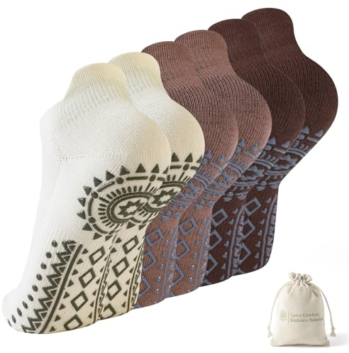 BISOUSOX Pilates Socken Damen Anti-Rutsch Baumwolle Yoga Socken mit Noppen | Stoppersocken Damen für Fitness Ballett Zuhause Rutschsocken 3 Paare Geschenk für Frauen Schwangere Mutter
