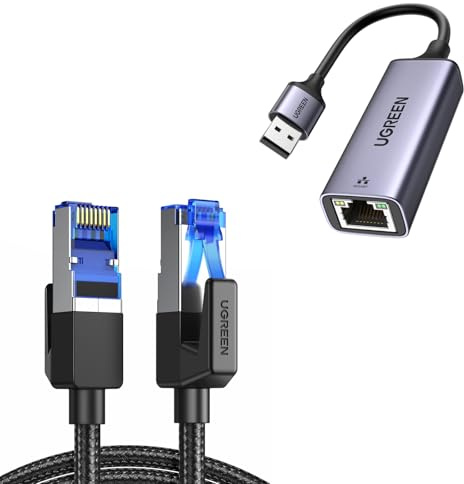UGREEN Adaptador de Red USB 3.0 a Ethernet Gigabit 1000Mbps Cable de Red Ethernet Cat 8 LAN 40Gbps 2000MHz