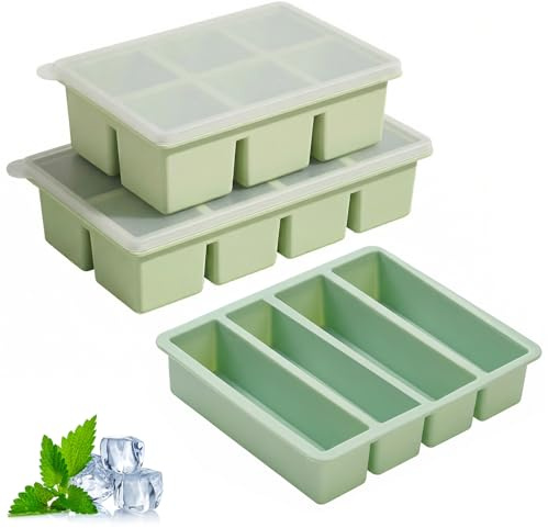 Ice Cube Tray, 3Pack, Big Square Ice Cube Molds for Whisky Cocktail, Ice Maker Tray with Lid for Freezer, Easy Release（4/6/8 Grids）