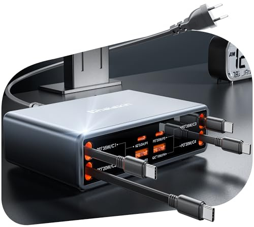 8 in 1 Retractable Charger USB C Ladegerät,105W Ladestation Mehrere Geräte | Charging Station mit 4 Einziehbaren Kabeln,Schnellladen GaN Ladegerät Kompatibel mit iPhone/iPad/MacBook/Galaxy/Pixel