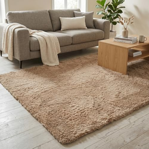 Pergamon Fluffy Shaggy Teppich Beige – Hochflor Teppich extra weich, moderner Wohnzimmer Teppich, kuschelig & pflegeleicht
