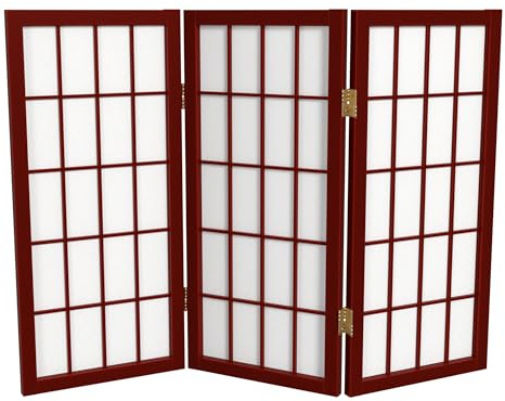 2 ft. Short Desktop Window Pane Shoji Screen - Rosewood - 3 Panels