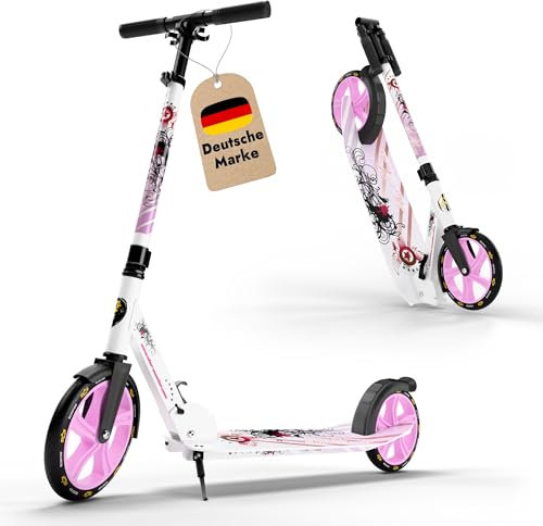 STAR SCOOTER Aluminium Kickscooter Roller Kinderroller Tretroller für Jungen und Mädchen ab 6-7 Jahre Big 205mm Wheel mit XXL Trittbrett Scooter für Kinder und Erwachsene Weiß & Lila