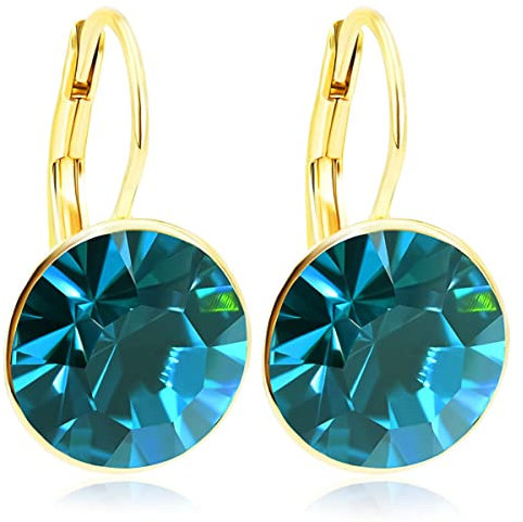 Damen-Ohrringe Grün Gold Kristalle aus Österreich 925 Silber Blue Zircon NOBEL SCHMUCK