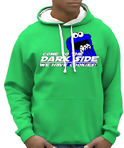 Coole-Fun-T-Shirts Cookie Monster - Come to the Dark Side - BICO Hoodie Sweatshirt mit Kapuze Green-Weiss Gr.S
