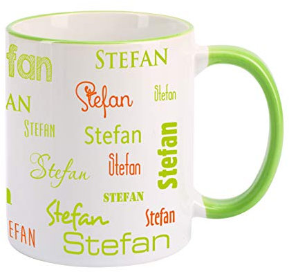 Herz & Heim® Namenstasse in verschiedenen Schriftarten 300 ml aus Keramik mit Farbauswahl Grün