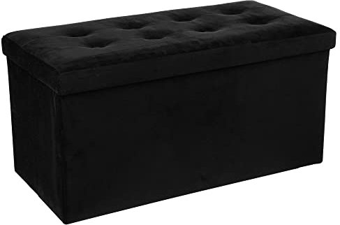Atmosphera - Banc Coffre de Rangement Pliant Lysandre Noir Effet Velours - L 76 cm, Assise Capitonné - pour Salon, Chambre, Entrée