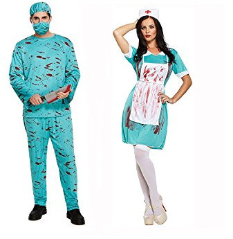 HENBRANDT - Set di costumi da chirurgo e infermiera insanguinati, per coppie, costume per Halloween per adulti, per uomini e donne