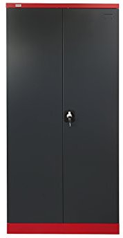 Jet-Line | Aktenschrank | Omsk | rot-dunkelgrau | Metallschrank | Büroschrank | Werkzeugschrank | Garderobe | Kleiderstange | 185x45x90 cm
