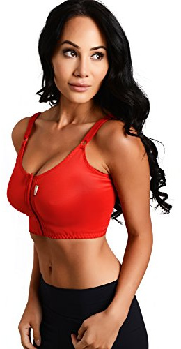 MACOM Signature Post Surgical Bra - Front Fastening - No Cup Size Needed (Red,28)