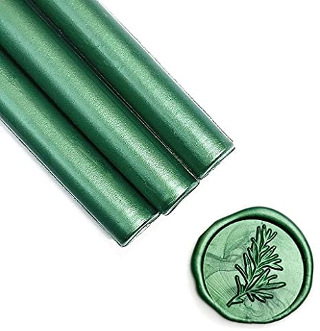 UNIQOOO Mailable Glue Gun Sealing Wax Sticks for Wax Seal Stamp - Metallic Botanical Green, Great for Birthday Cards, Wedding Invitations, Envelope, Snail Mail, Wine Package, Xmas Gift Idea, Pack of 8