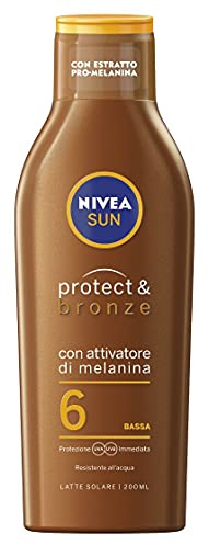 NIVEA SUN Protect & Bronze FP6 Sun Cream 200 ml Bottle, Tanning and Moisturising Cream, Sun Milk for a Golden Tan, Intense and Even