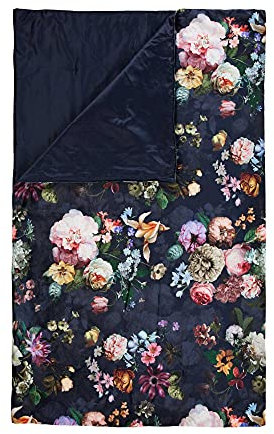 ESSENZA Tagesdecke Fleur Nightblue, 220x265 cm - 100% Polyester Samt - Blumen Pfingstrosen Tulpen