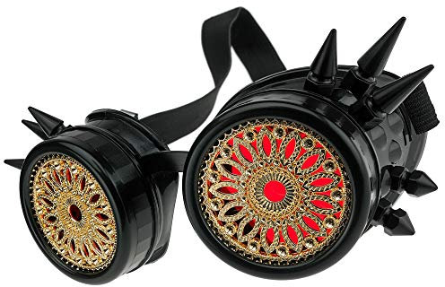 MFAZ Morefaz Ltd Welding Cyber Goggles Schutzbrille Schweißen Sonnenbrille Steampunk Goth Round Cosplay Brille Party Fancy Dress (Black Spikes Design)