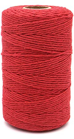 200M Cuerda Macrame 2mm,Macrame Cuerda,Cuerda Hilo de Algodón para Bricolaje Artesanía Decoración (rojo)