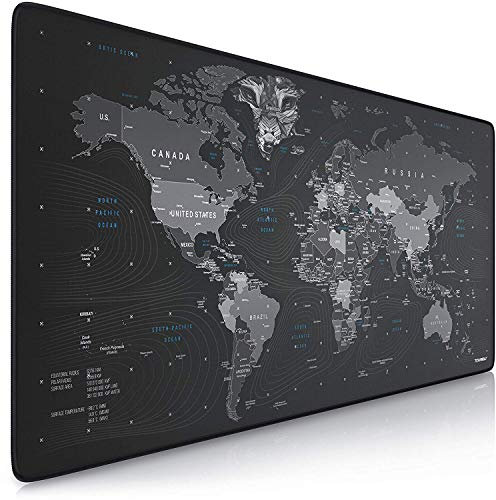 TITANWOLF - XXL Alfombrilla para ratón 900 x 400 mm - Speed Gaming Mousepad - Mouse Pad para Ordenador - Base para Mesa Grandes Dimensiones - Diseño: planisferio y Lobo