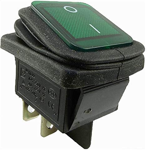 Wasserdichte Wippschalter 2-pol (4 Pin) EIN-AUS 250V 16A Grün beleuchtet (2)