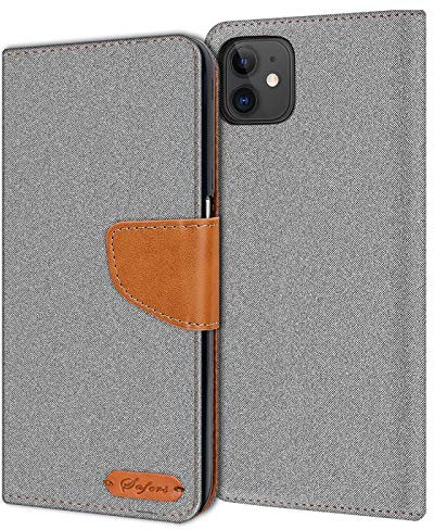 Verco kompatibel mit Apple iPhone 11 Hülle, Schutzhülle für iPhone 11 Tasche Denim Textil Book Case Flip Case (6,1 Zoll) - Klapphülle, Grau