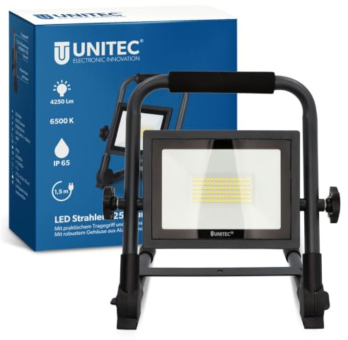 Unitec tragbarer LED Strahler 35 W, 4250 Lumen, IP65, Tragegriff, Aluminiumdruckguss, 1,5 m Kabel, Sicherheitsglas, energiesparend, langlebig, anthrazit