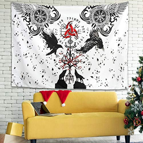 Firelife Wikinger Runen Rabe Wandteppich Wandbehang Tuch Wandtuch Tapestry Tapisserie Wandkunst für Schlafzimmer Wohnzimmer Strandtücher Yogamatte White 200x150cm