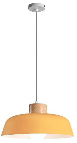 HJXDtech Moderner Minimalismus Pendelleuchte, E27 Holz Lampenfassung, 30cm Gelb Metall Lampenschirm, Höhenverstellbar LED Hängelampe für Küche Schlafzimmer Esstisch