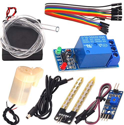 Kit de riego por Goteo microautomático de Bricolaje, Sistema de riego automático con Sensor de Humedad del Suelo, relé de Canal, Bomba de Agua, tubería de Vinilo para Plantas en macetas de Interior