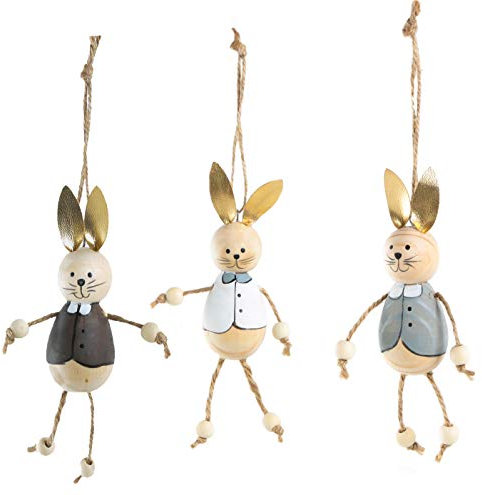 Logbuch-Verlag 3 Hasen Osteranhänger Holz Osterdeko zum Aufhängen 10 cm kleines Geschenk Osterhasen
